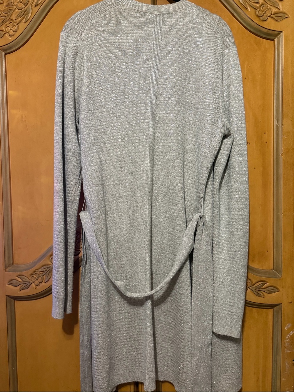 White House Black Market metallic Open-Front tie Long Cardigan - Picture 2 of 7